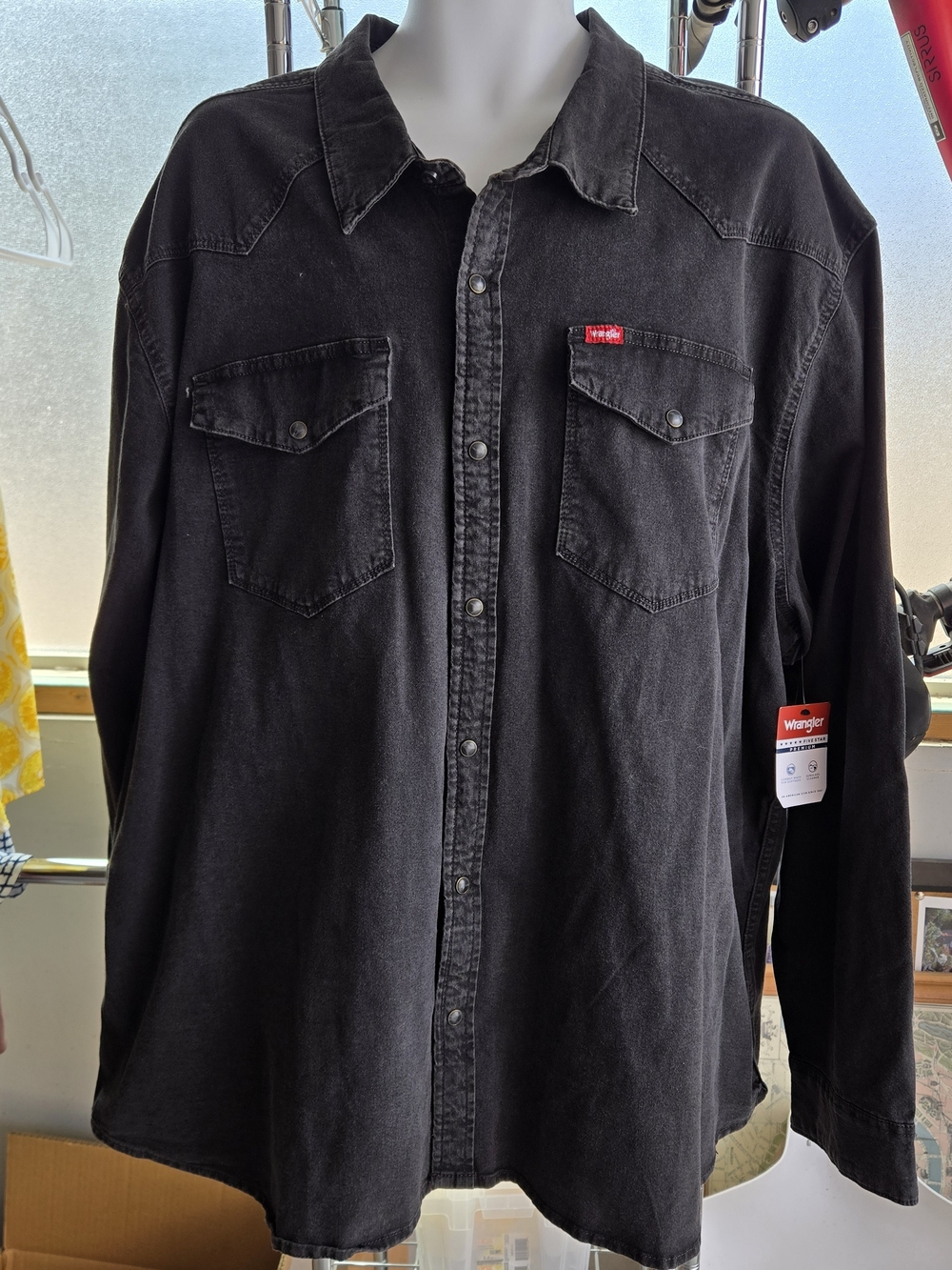 NWT Wrangler Five Star Premium Black Denim Pearl Snap Western Shirt 3XL